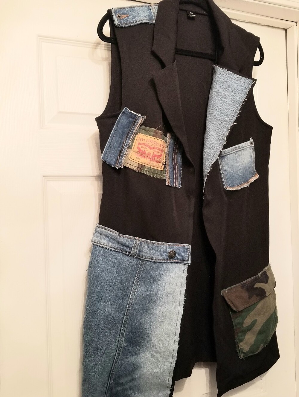 Custom Blazer - Black Blazer Sleeveless with Levi Denim Patches